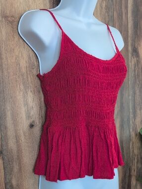 BKK Chance Red Smocked Peplum Camisole Fitted Tank Top XL    M328